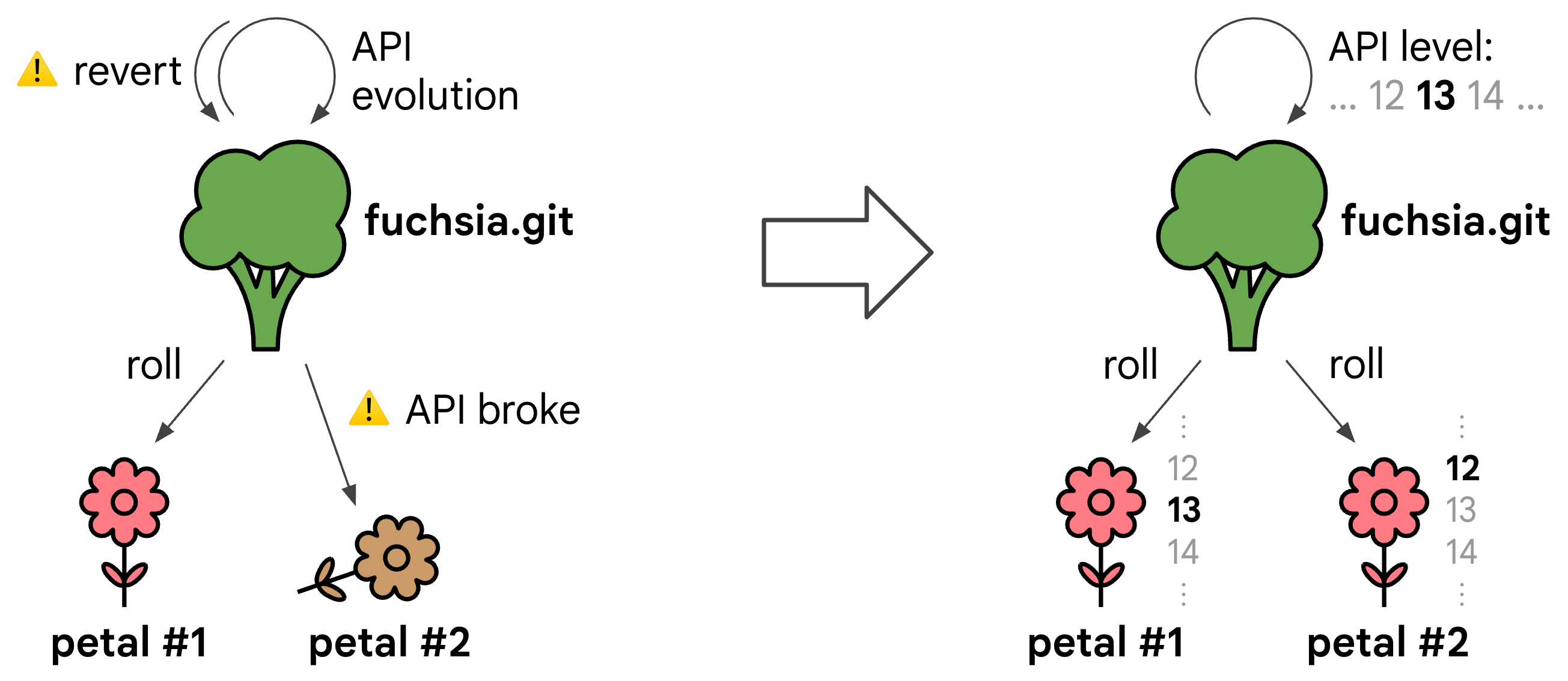 API evolution diagram with text description above