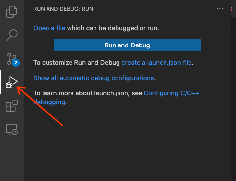 下图显示了如何在 VS Code 中启动“Run and Debug”。