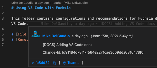 此图显示了 VS Code 中的 git 提交历史记录叠加层。