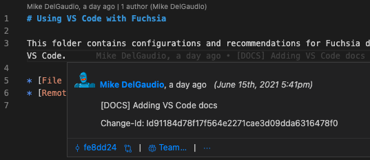 This figure shows an overlay of git commit history in VS Code.