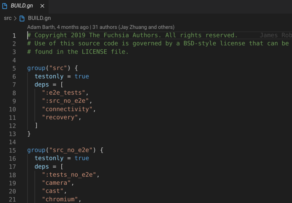 這張圖片顯示 VS Code 中 GN 檔案的語法醒目顯示。