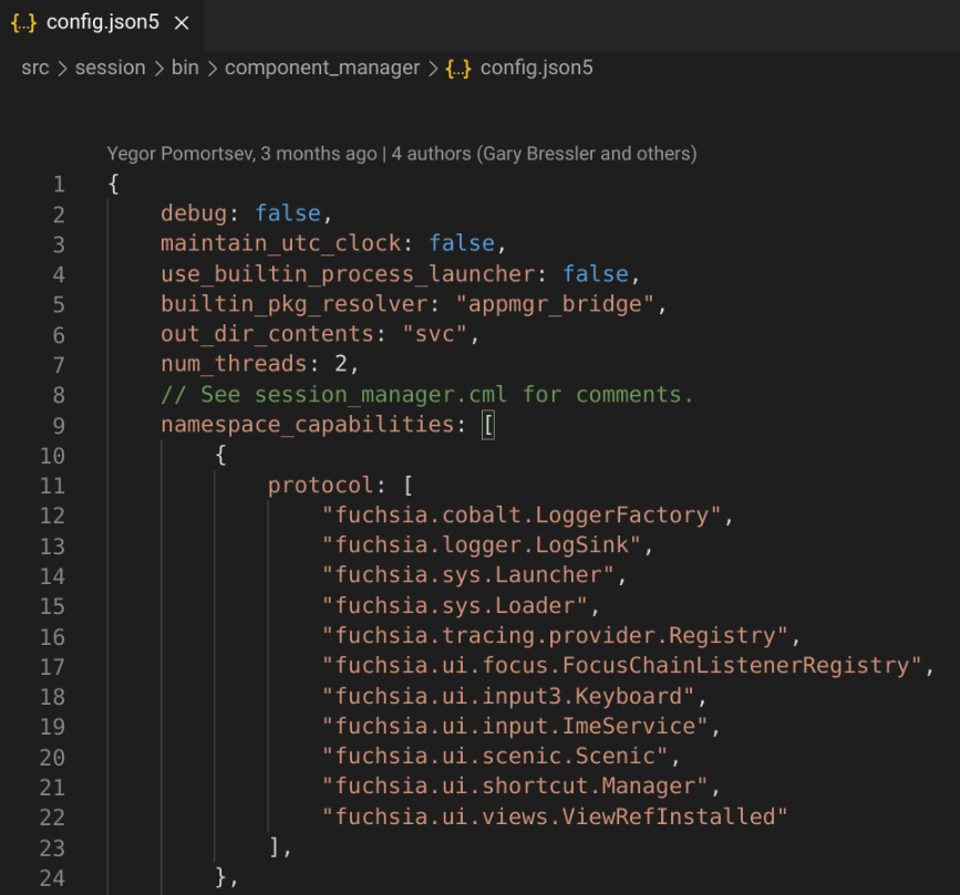 This figure shows syntax highlighting for JSON5 files in VS Code.