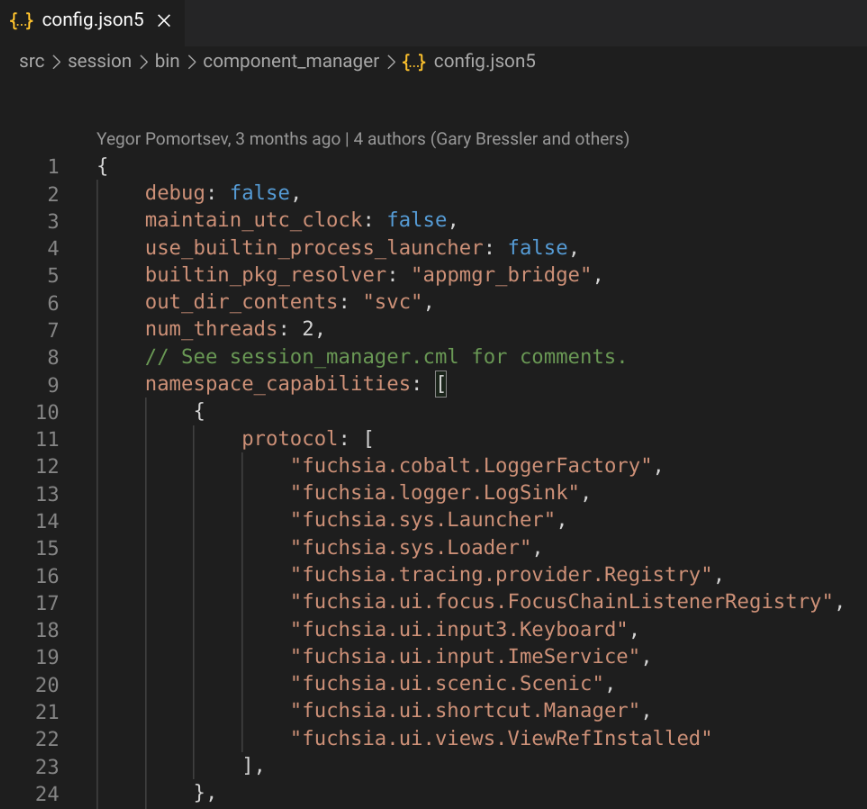 此图显示了 VS Code 中 JSON5 文件的语法突出显示。